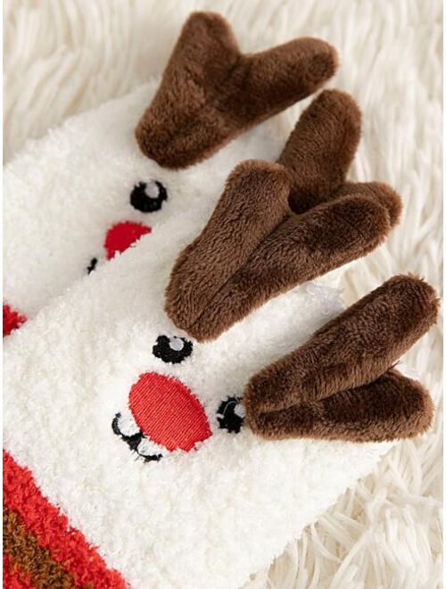 Shein 3pairs Toddler Kids Christmas Elk Snowman Pattern Fuzzy Socks