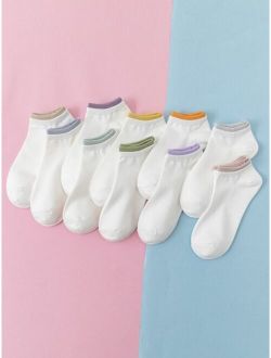 10pairs Kids Contrast Trim Ankle Socks