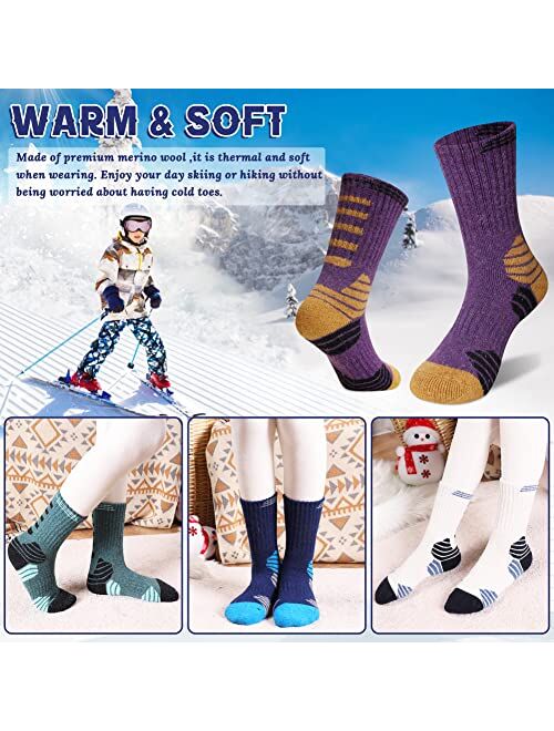 Eocom Merino Wool Hiking Socks for Kids Boy Girls Winter Warm Thermal Thick Boot Cozy Cushion Crew Socks