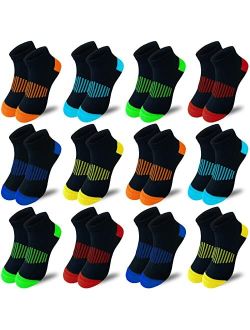 Jamegio boy socks 12 Pairs Sport Ankle Athletic Sock kids Half Cushion Low Cut socks for Little Big Kids Size Age 3-10 Years