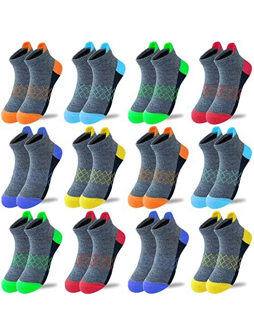 Jamegio Boys Socks 12 Pairs kids Half Cushion Low Cut socks Sport Ankle Athletic Sock for Little Big Kids Size Age 3-10 Years