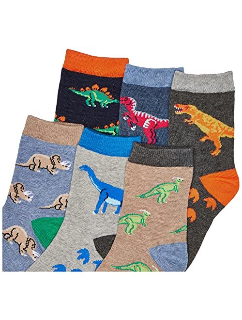 Jefferies Socks boys Dinosaur Pattern Cotton Crew Socks 6 Pack