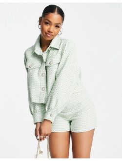 textured boucle jacket in sage green