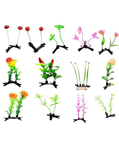 AEFR 13 Pairs Mini Bean Sprout Hairgrips Cute Grass Hair Clip Funny Green Leaf Plant Flower Mushroom Barrette Kids Sweet Girls Hairpin Hair Styling Tool Cosplay Hair Acce