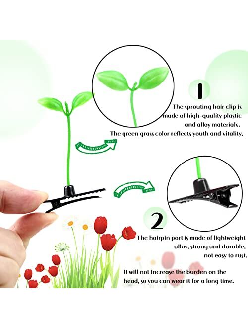 FERCAISH 10 Pcs Trendy Bean Sprouts Hair Clips, Funny and Cute Bean Sprout Hairpin Headdress Grass Hairpin for Girls and Kids