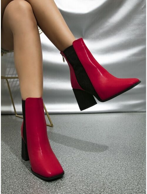 Shein Two Tone Square Toe Chunky Heeled Chelsea Boots