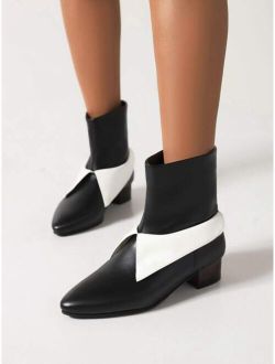 Two Tone Point Toe Chunky Heeled Classic Boots