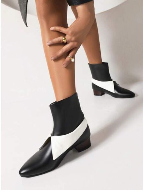 Shein Two Tone Point Toe Chunky Heeled Classic Boots
