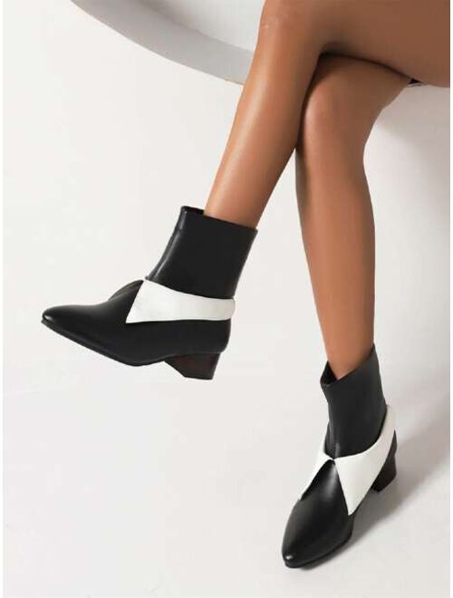 Shein Two Tone Point Toe Chunky Heeled Classic Boots