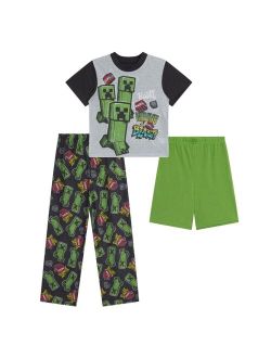 AME Big Boys Minecraft T-shirt, Pajama and Shorts, 3-Piece Set