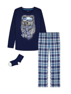Max & Olivia Big Boys Long Leg Pajama T-shirt and Pants 2 Piece Set with Socks