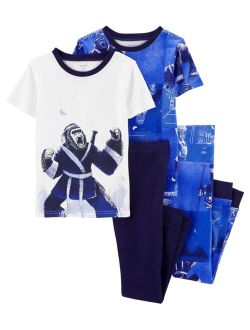 Little Boys Ninja Gorilla Pajama and Short Sleeves T-shirt, 4-Piece Set