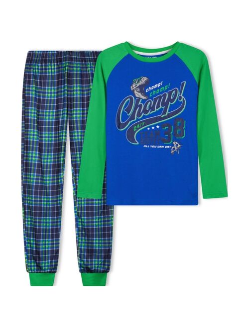 Sleep On It Big Boys Jersey Top and Plaid Flannel Jogger Pants, 2 Piece Set