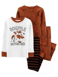 Toddler Boys Dog Snug Fit Pajama, 4 Piece Set