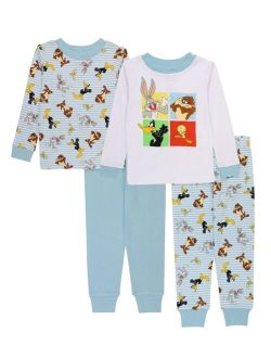 AME Toddler Boys Looney Tunes Pajamas, 4 Piece Set