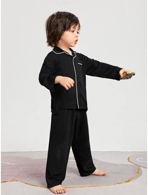 SHEIN Toddler Boys Patched Pocket Contrast Piping Lounge Set