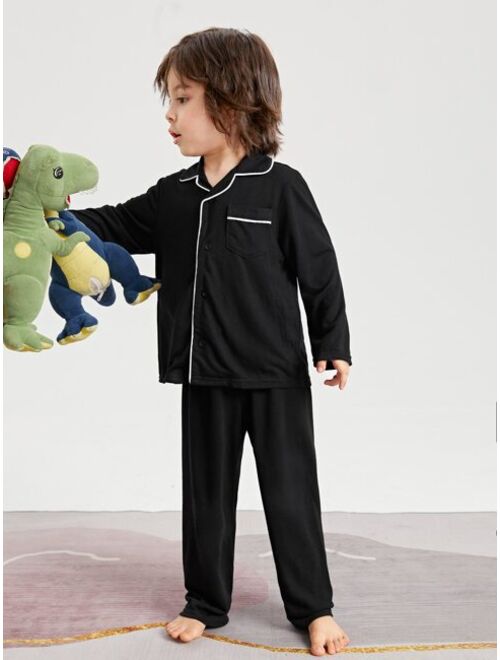 SHEIN Toddler Boys Patched Pocket Contrast Piping Lounge Set