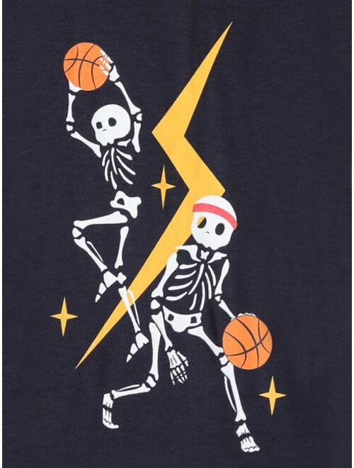 Shein Boys Basketball & Skull Print PJ Set