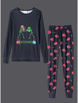 Boys Reflective Skeleton & Letter Graphic Snug Fit PJ Set