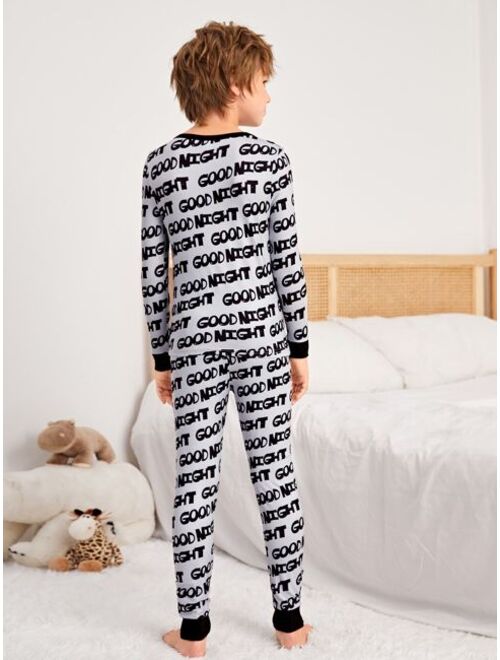 Shein Boys Slogan Graphic Snug Fit PJ Set