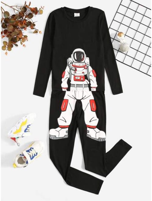 SHEIN Boys Astronaut Print PJ Set
