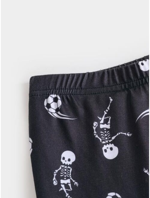 Shein Boys Reflective Skeleton & Football Print Slim Fit PJ Set