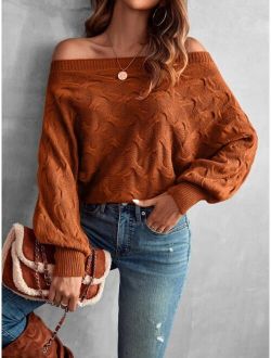 Off Shoulder Batwing Sleeve Textured Sweater