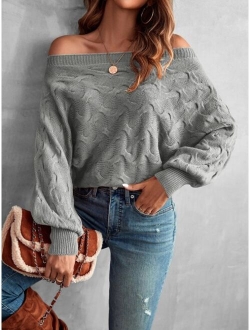 Off Shoulder Batwing Sleeve Textured Sweater