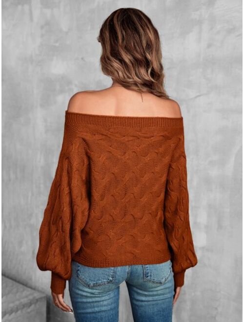 Shein Off Shoulder Batwing Sleeve Textured Sweater