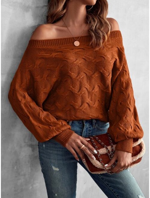 Shein Off Shoulder Batwing Sleeve Textured Sweater