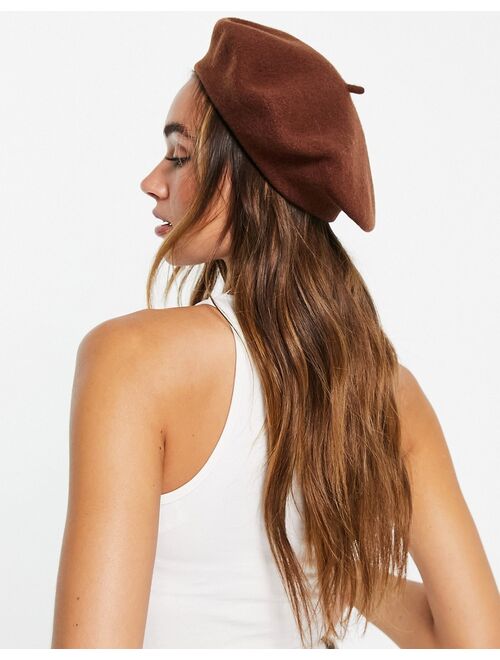 ASOS DESIGN wool beret in dark brown