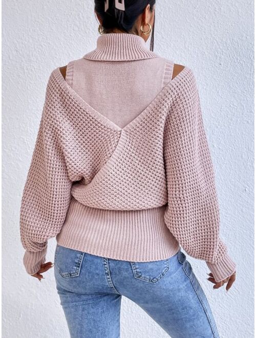 SHEIN Turtleneck Cut Out Batwing Sleeve Sweater