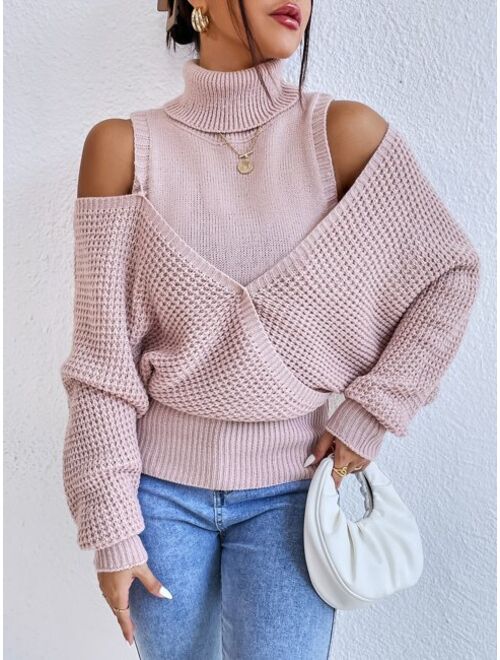 SHEIN Turtleneck Cut Out Batwing Sleeve Sweater