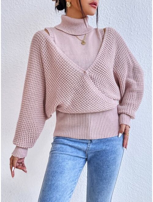 SHEIN Turtleneck Cut Out Batwing Sleeve Sweater