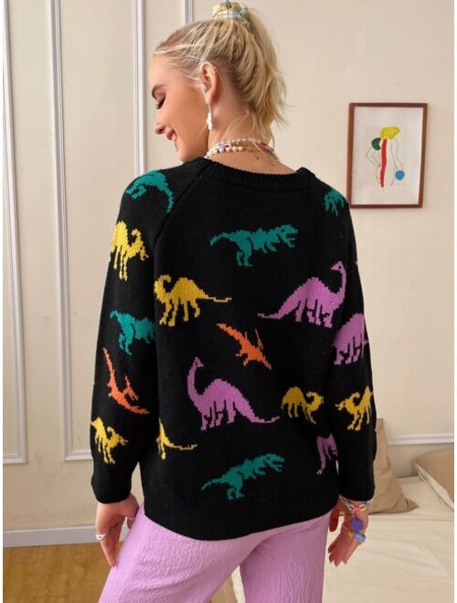 Shein Dinosaur Graphic Raglan Sleeve Sweater