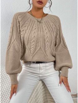 Cable Knit Lantern Sleeve Sweater