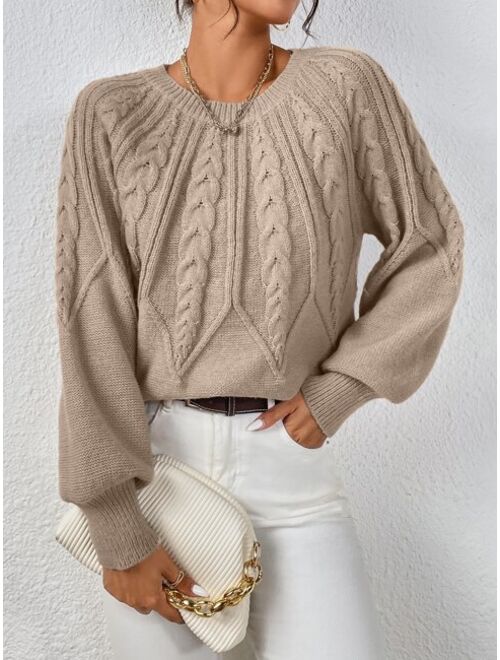 Shein Cable Knit Lantern Sleeve Sweater