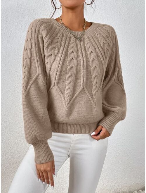Shein Cable Knit Lantern Sleeve Sweater