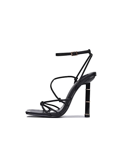 Cape Robbin Mademe Sexy High Heels for Women, Lace Up Ankle Strap Square Open Toe Shoes Heels