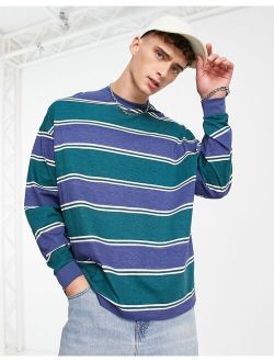 oversized long sleeve stripe T-shirt in navy and green