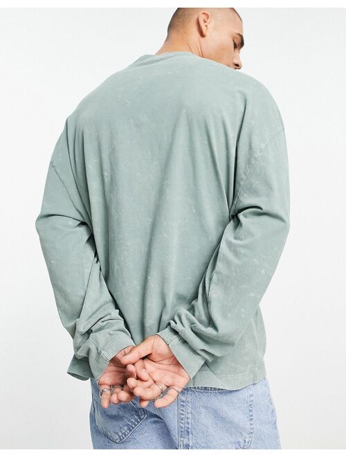 ASOS DESIGN oversized long sleeve T-shirt in washed green with Alberta front & back print