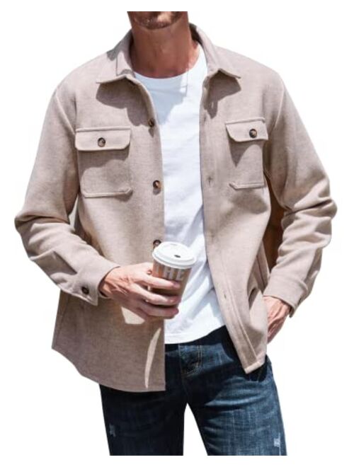 COOFANDY Mens Casual Wool Blend Shackets Long Sleeve Button Down Shirt Jacket with Side Pockets