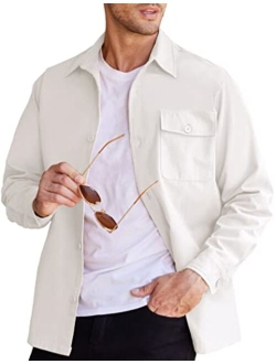 Men's Shirt Jacket Lightweight Trucker Jacket Long Sleeve Cargo Cotton Work Shirt