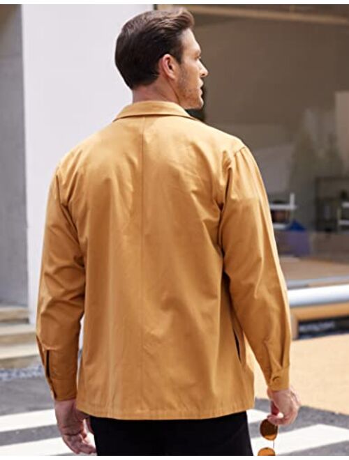 COOFANDY Men's Shirt Jacket Lightweight Trucker Jacket Long Sleeve Cargo Cotton Work Shirt