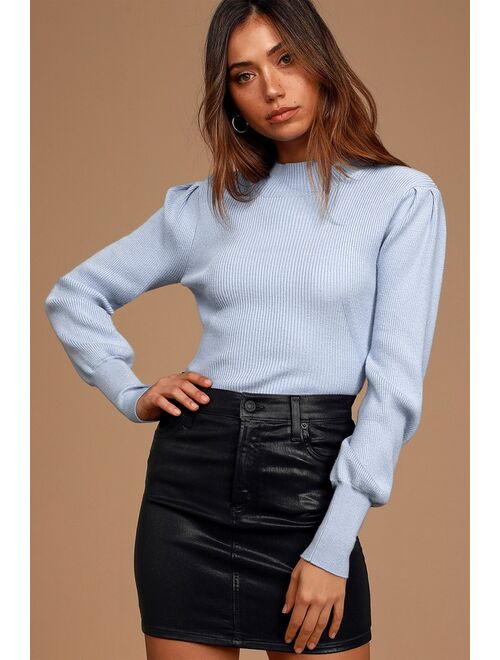 Lulus Casual Babe Periwinkle Ribbed Knit Mock Neck Sweater Top