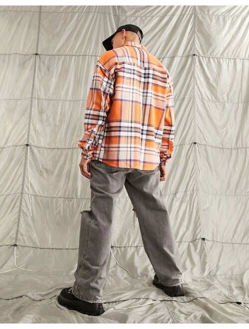 ASOS DESIGN 90s oversized brushed flannel plaid shirt in orange