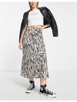 satin midi skirt in zebra print