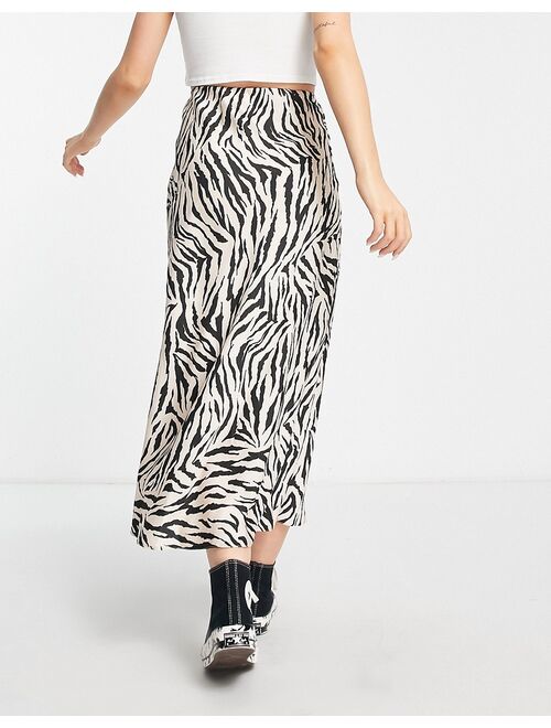 New Look satin midi skirt in zebra print