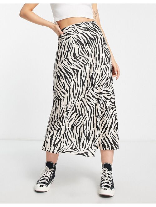 New Look satin midi skirt in zebra print