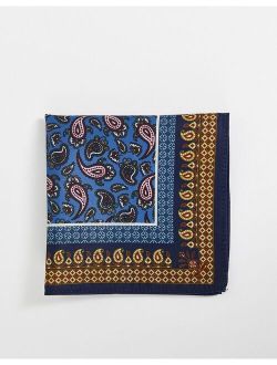 pocket square with paisley print in navy